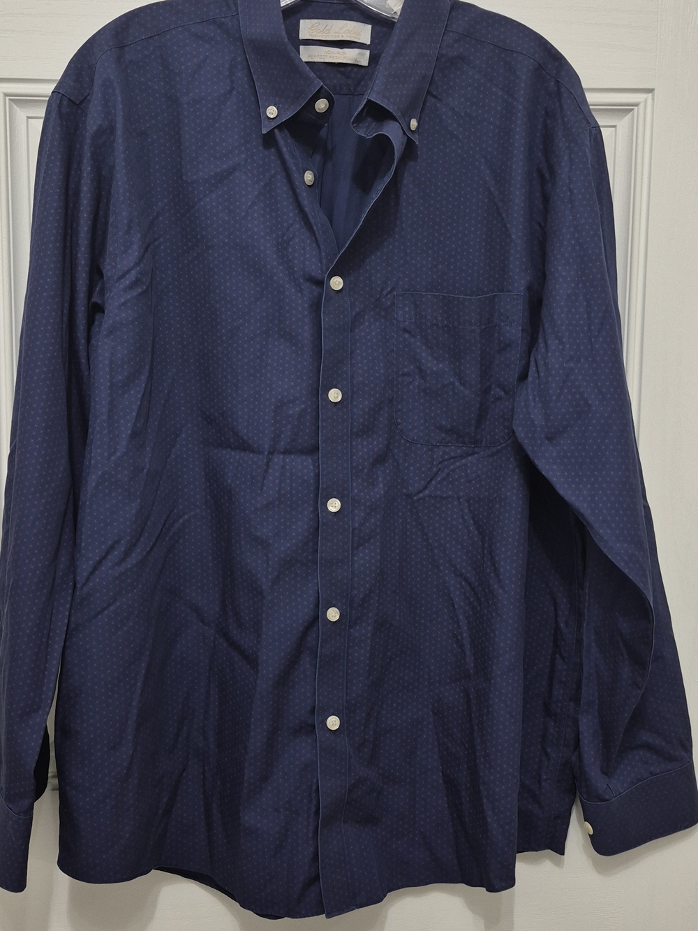 Gold Label Roundtree & Yorke Dress Shirt Mens L Blue w/Red Dots Long Sleeve